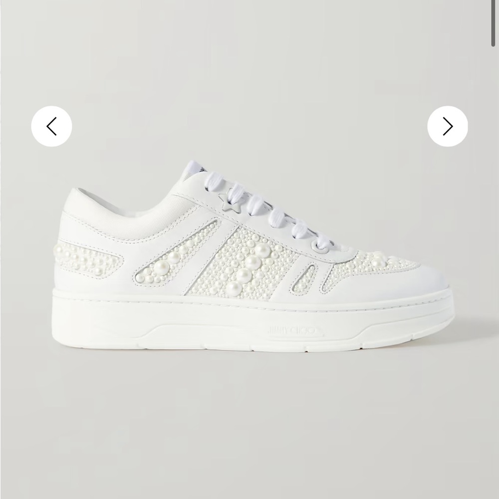 Jimmy Choo Hawaii faux pearl-embellished leather sneakers